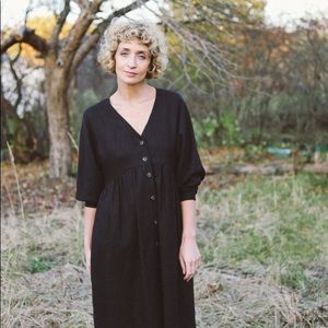 OffOn Linen Button Up Swing Dress, XS